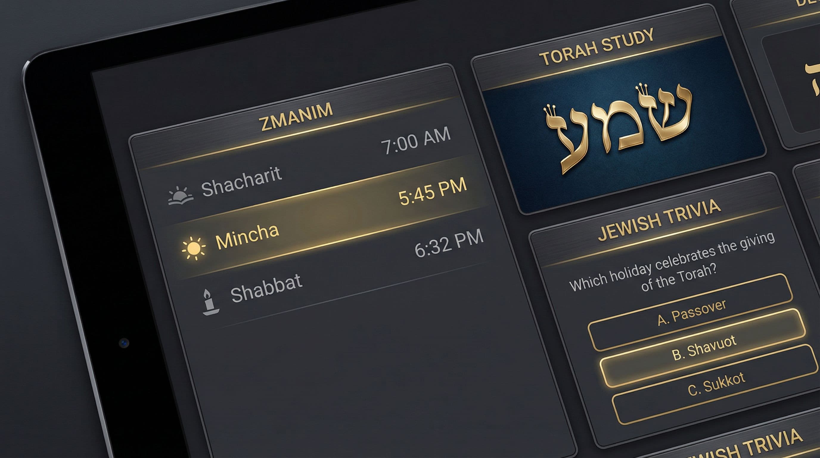 Prayer times and zmanim display with location-based accuracy