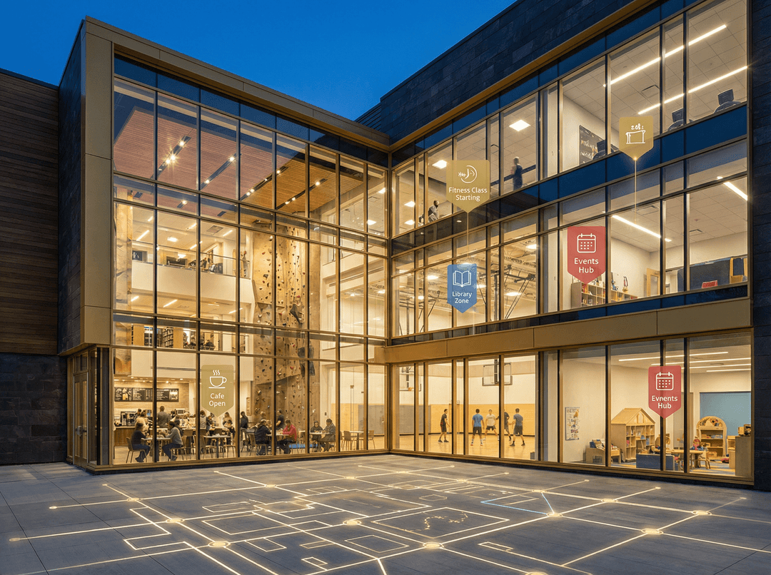 Modern JCC campus with zone-based safety coordination