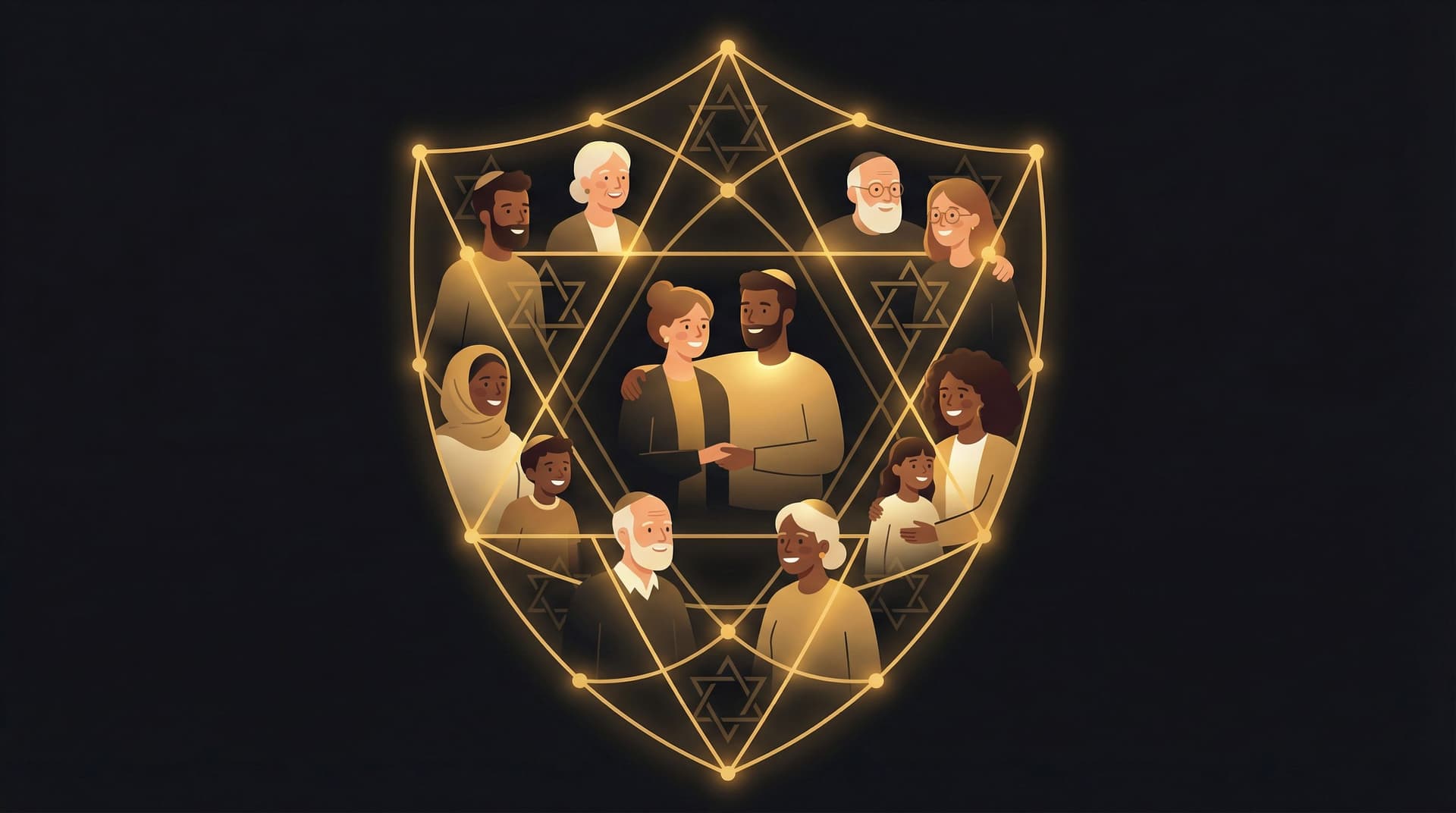 Join the Vouch community — diverse Jewish community members connected through a golden safety network