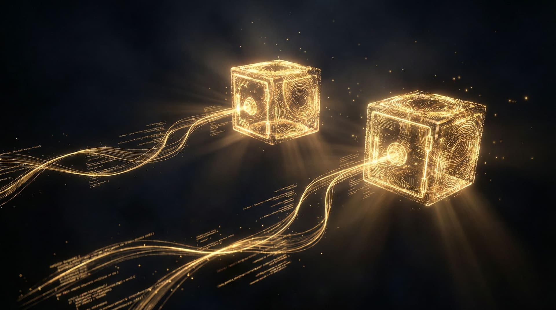 Two separate glowing digital vaults representing segmented data storage