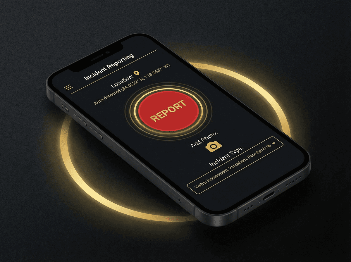 Vouch Pre-Record interface showing timestamp and GPS capture on first tap before the report form opens