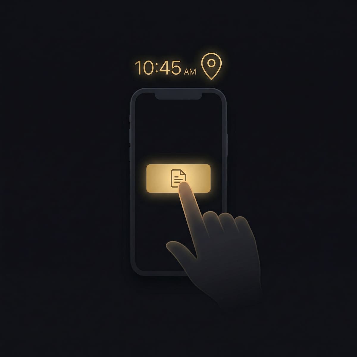 Finger tapping report button with timestamp and GPS coordinates being captured