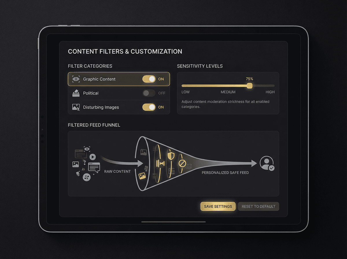 Content filter controls showing customizable sensitivity toggles and blocklist categories