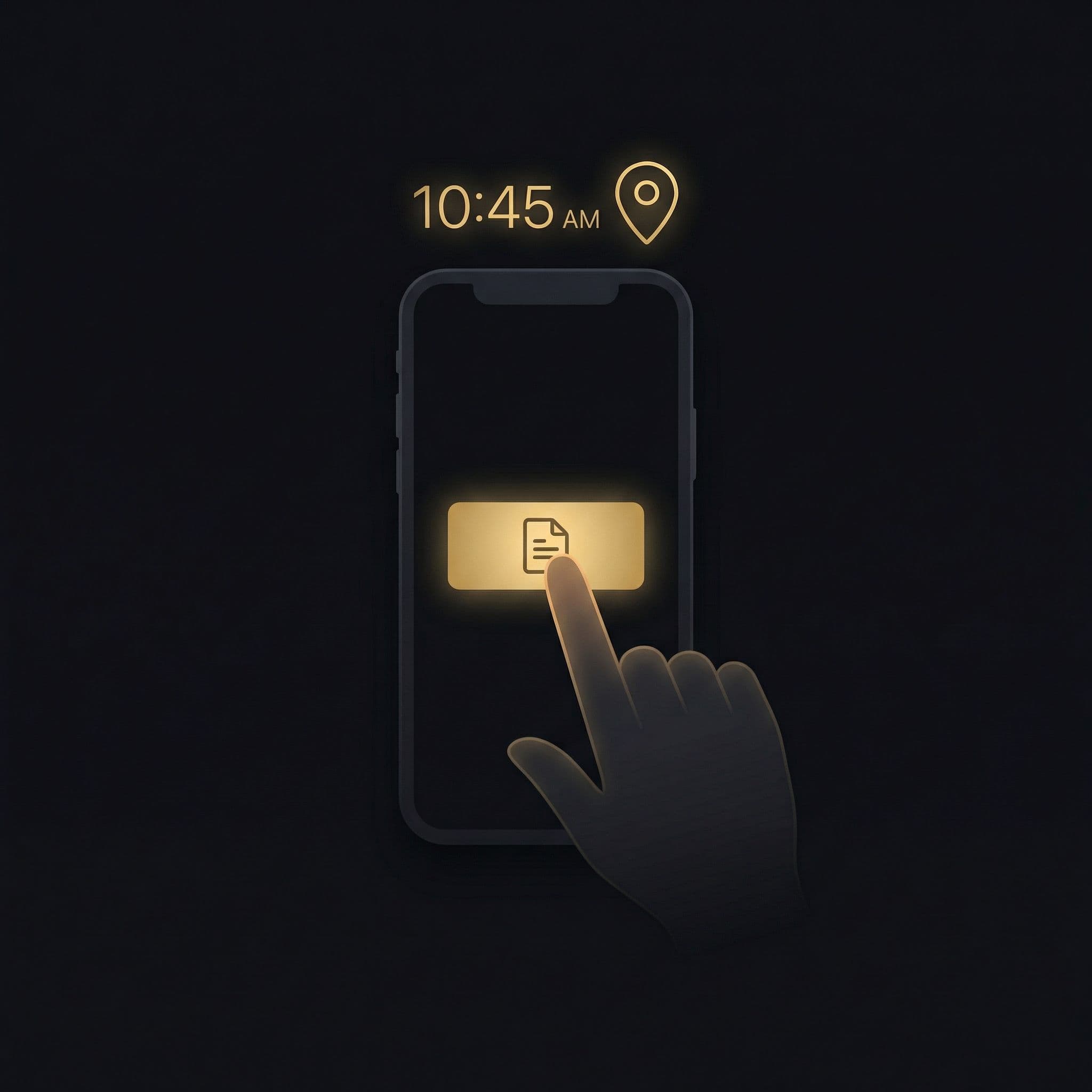 Finger tapping report button with timestamp and GPS coordinates being captured